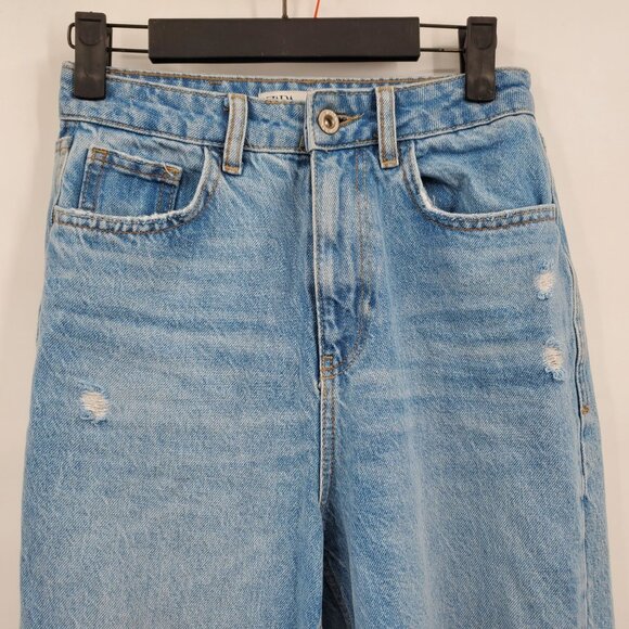Zara High Waisted Distressed Jeans Denim Pants Women Size US 2 Raw Hem Cotton - Picture 2 of 14
